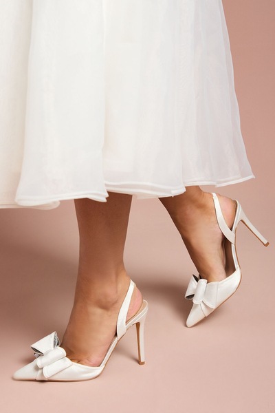 Coast Bridal Tamara Satin Bow Sling Back Stiletto Court Shoes White