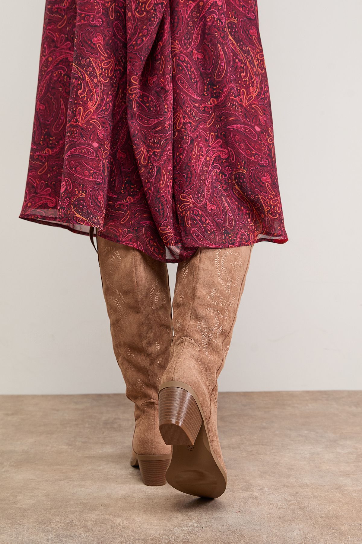 Oasis Salma Faux Leather Western Cowboy Calf Boots Camel image 3