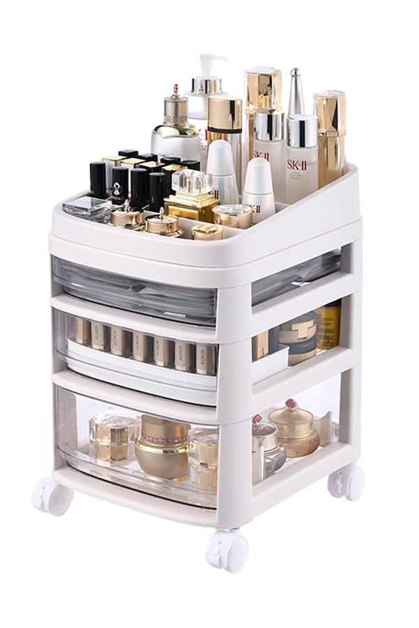 Living and Home 3 Tier Cosmetic Drawer Storage Trolley Mobile To Store Cosmetics Storage Box