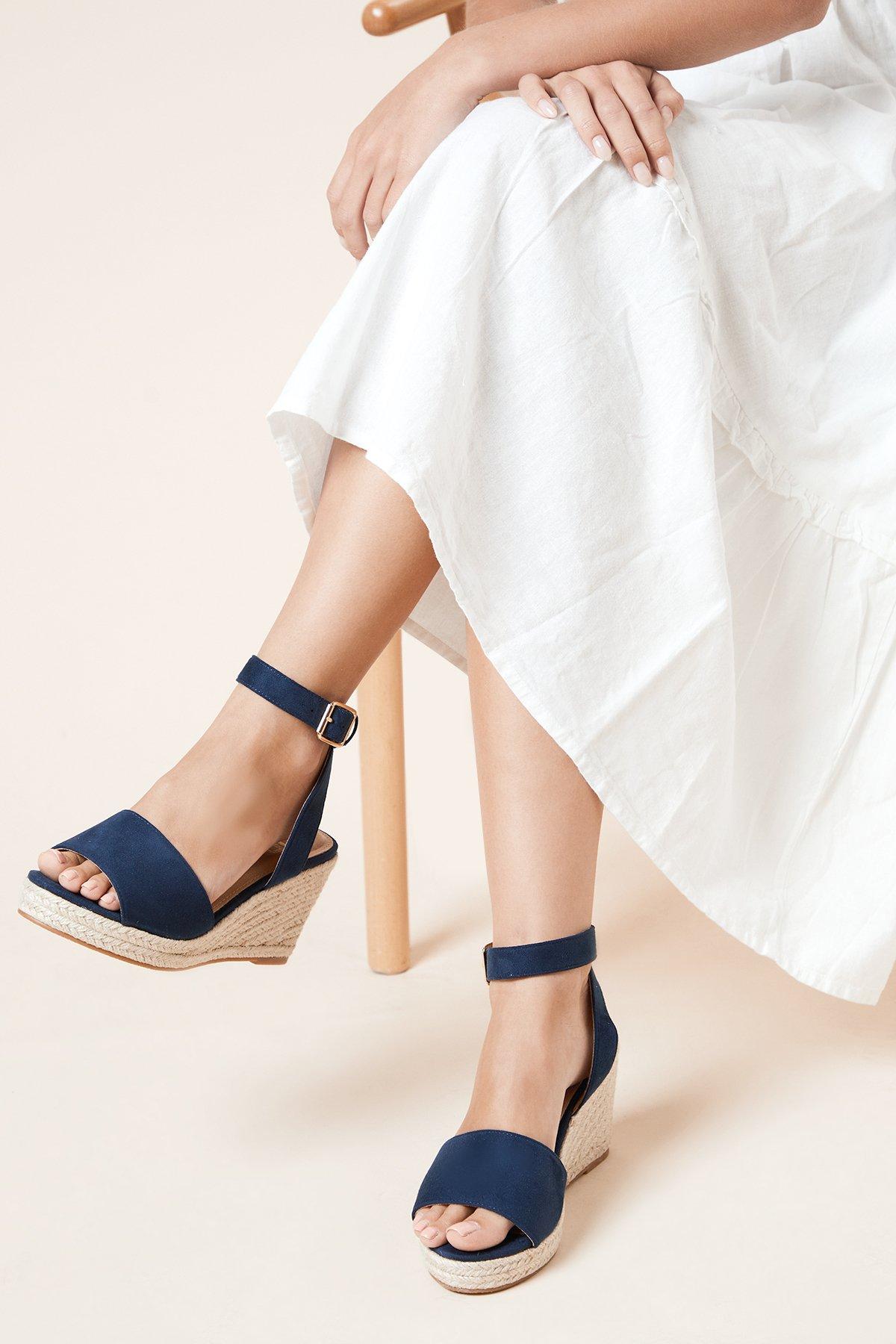 Dorothy Perkins Wide Fit Rebekah Peep Toe Espadrille Wedge Sandals Navy image 2
