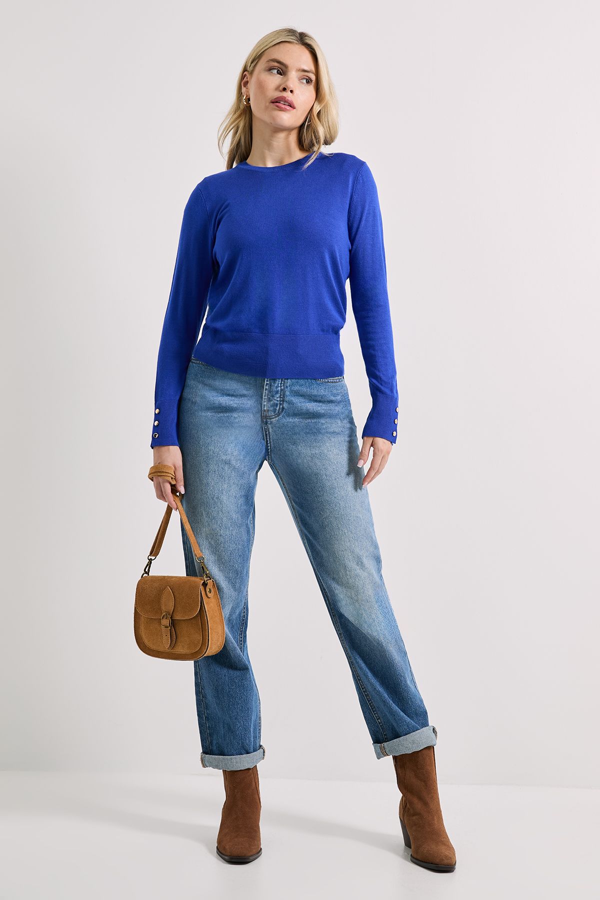 Dorothy Perkins Cobalt Crew Neck Button Cuff Jumper Cobalt image 2