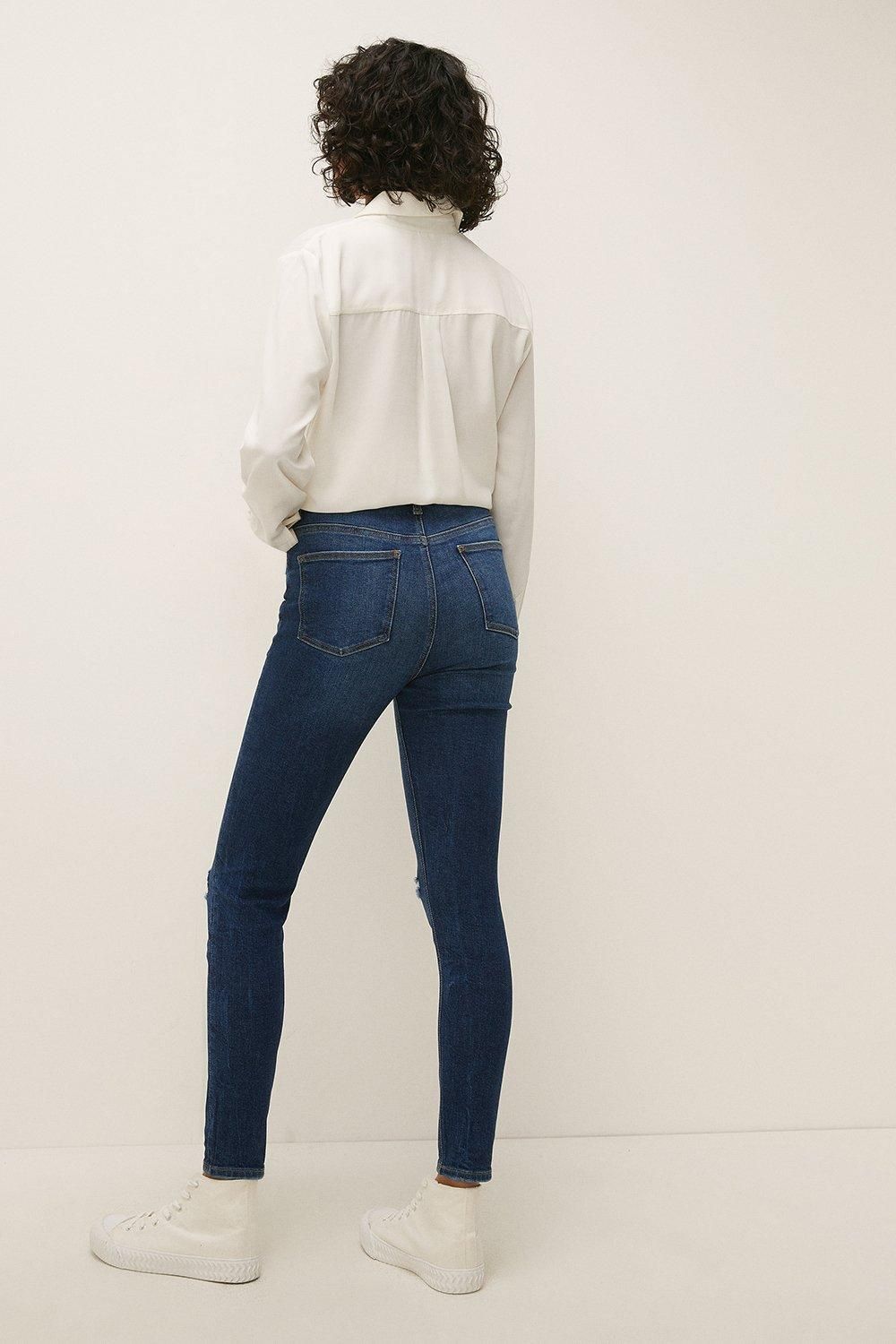 Oasis Petite Ripped High Waisted Skinny Jean Dark Blue image 3
