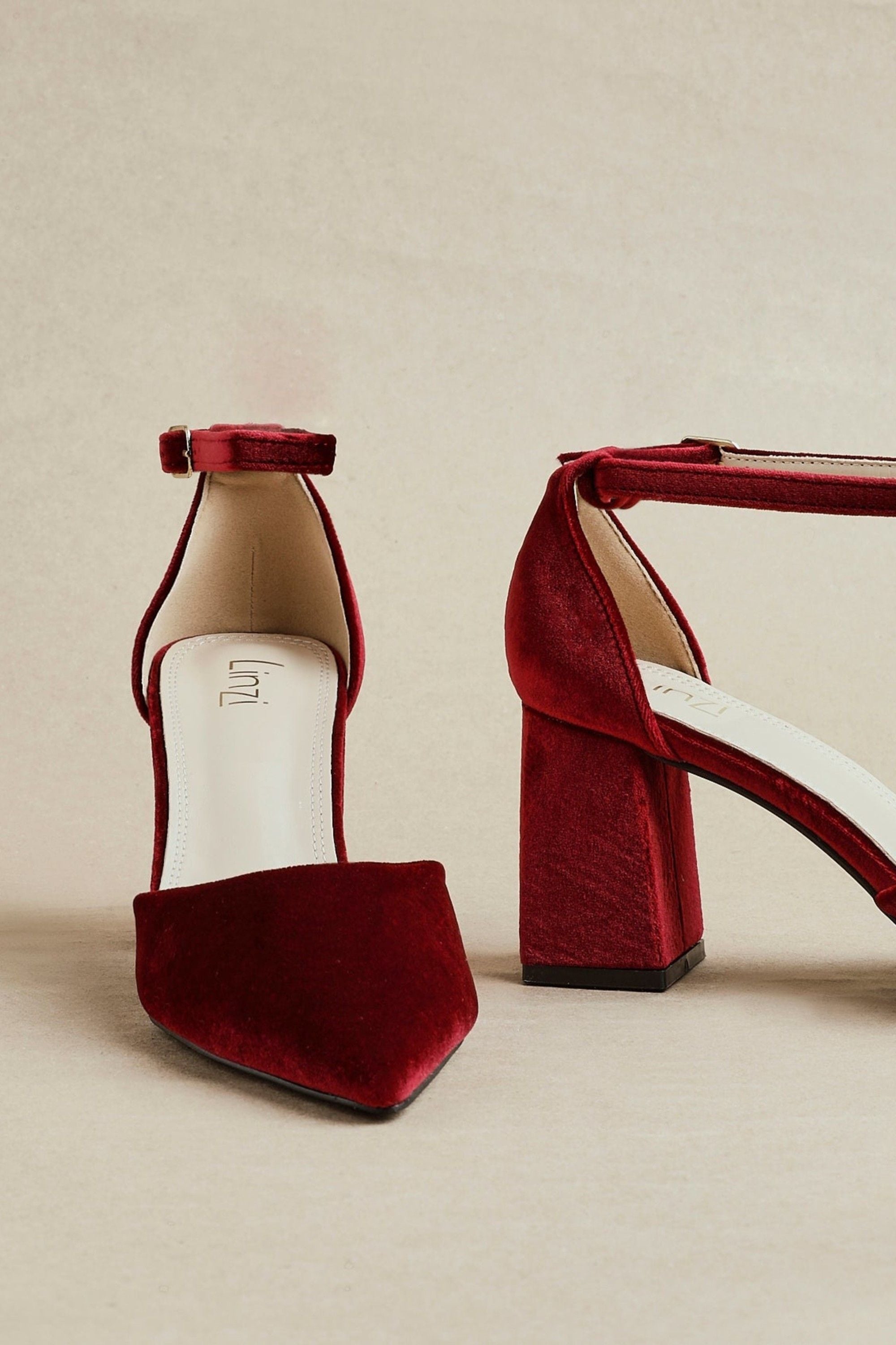 Linzi Glam Burgundy Velvet Pointed Block Heel Courts image 2