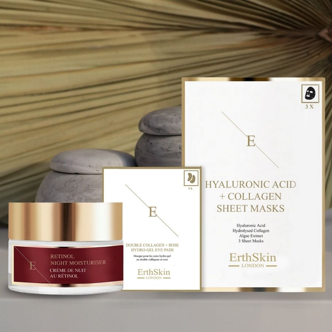Erth Skin London Anti-Aging Night Trio: Retinol, Collagen Sheet Mask & Rose Pads image 2