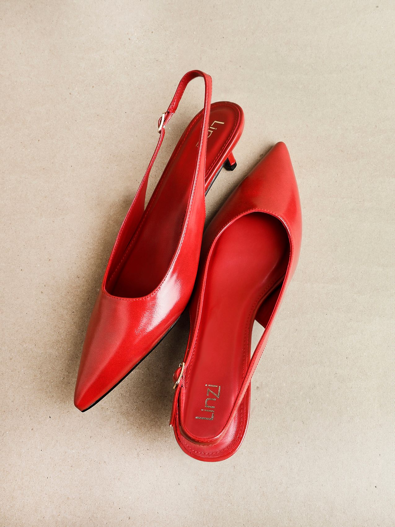 Linzi Elvira Red Faux Leather Slingback Kitten Court Heels image 2