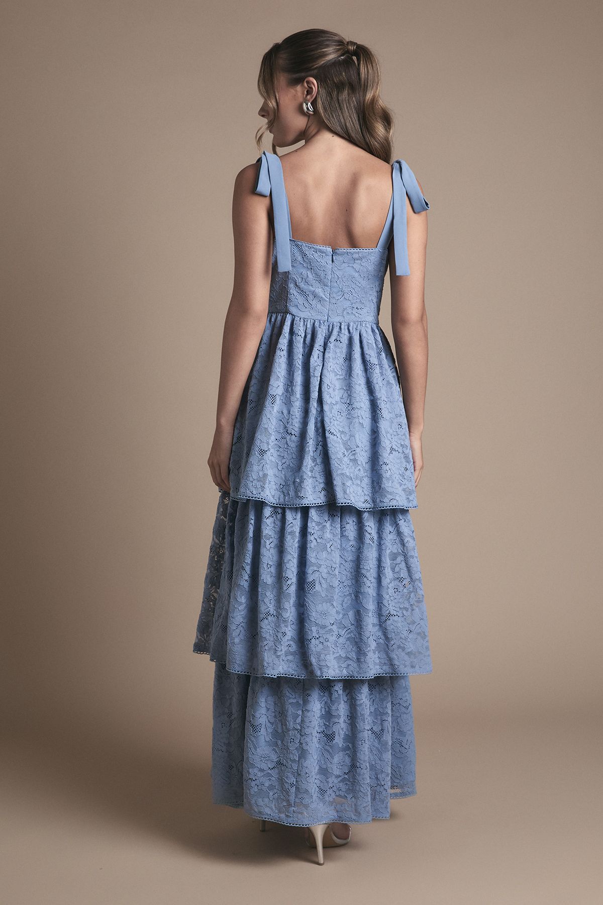 Oasis Oasis Lace Tiered Maxi Bridesmaid Dress Light Blue image 4