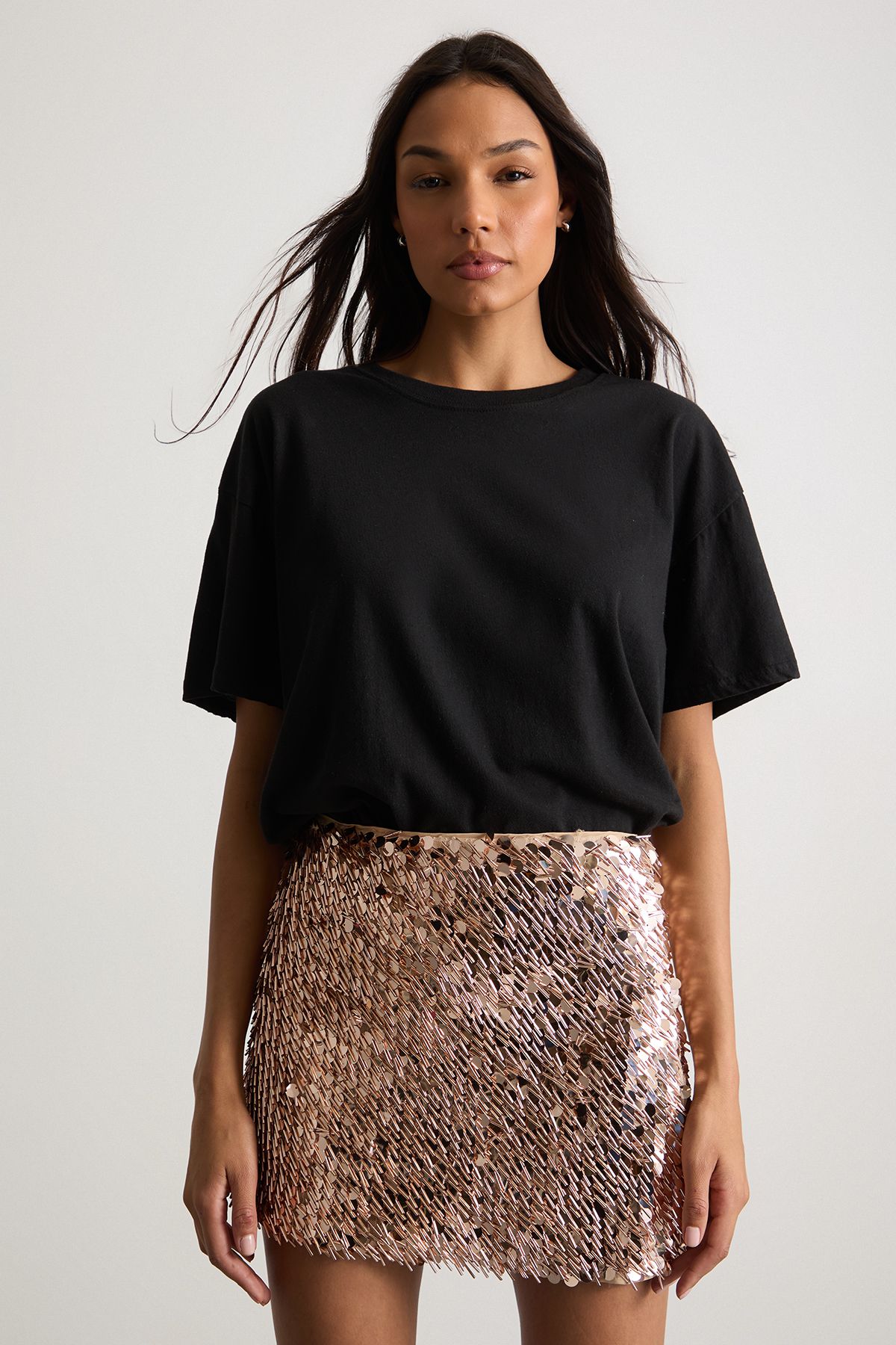 Warehouse Multi Sequin Mini Skirt Rose Gold image 1