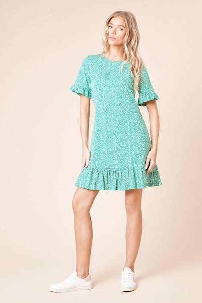 Dorothy Perkins Short Sleeve Green Spot Frill Hem Mini Dress Green