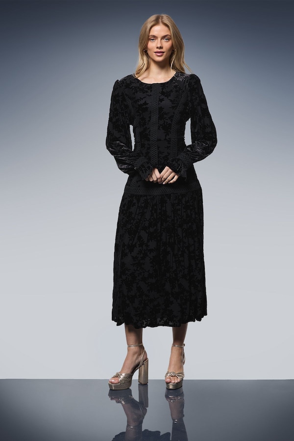 Oasis Trim Panelled Boho Maxi Dress Black