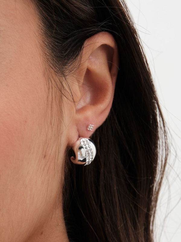 Jon Richard Jon Richard Silver Plated Polished Crystal Dome Stud Earrings