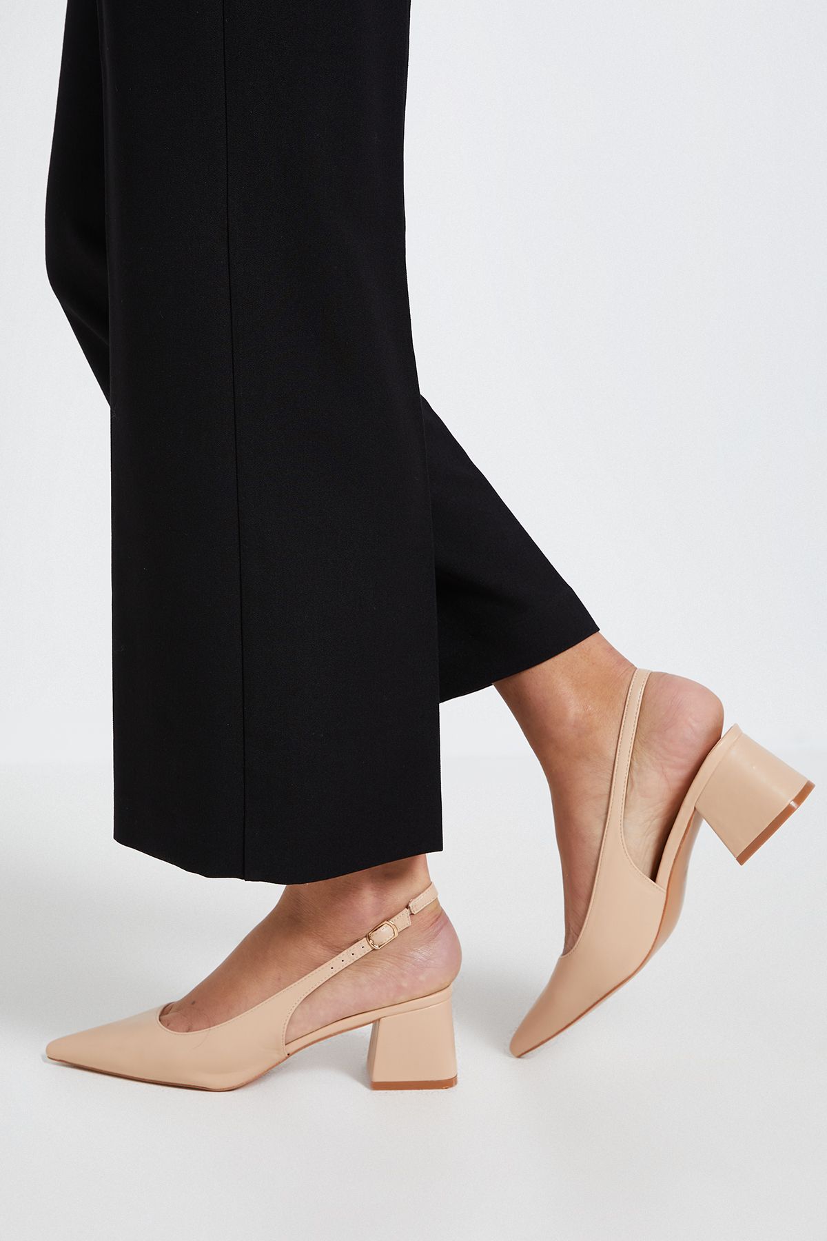 Dorothy Perkins Patricia Faux Leather Slingback Medium Block Heel Court Shoes Beige