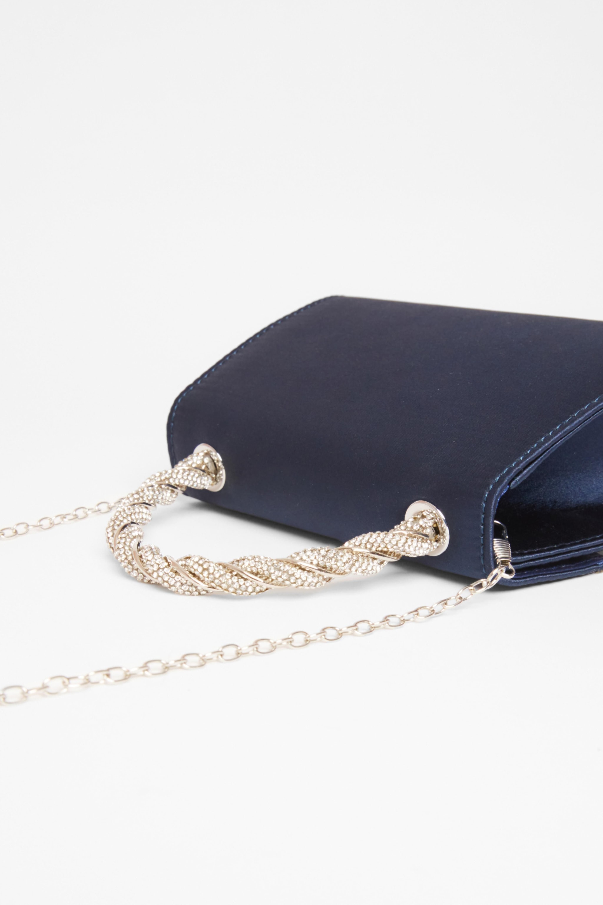 Quiz Navy Diamante Twisted Top Handle Bag image 4