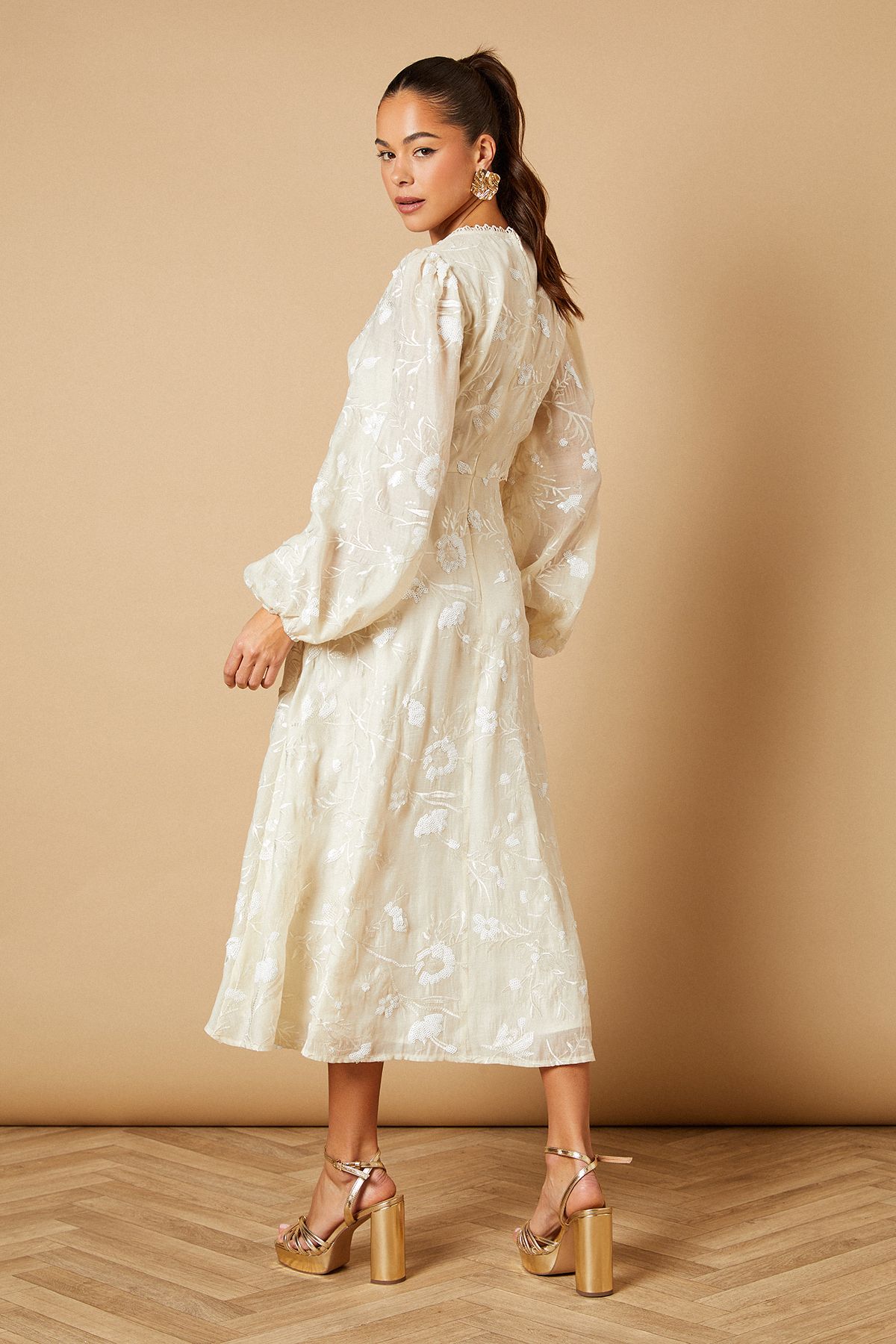 Oasis Chiffon Sequin Embellished Floral Midaxi Dress Ivory image 5