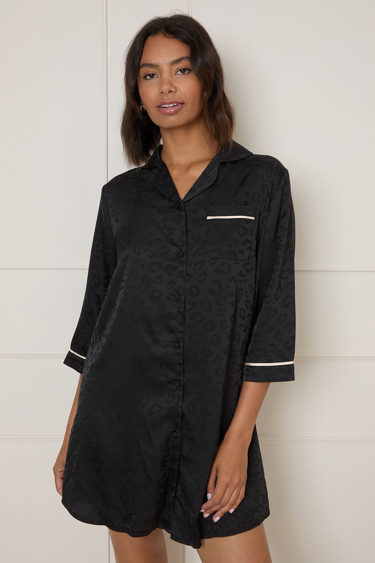 Oasis Leopard Satin Nightie Black image 1
