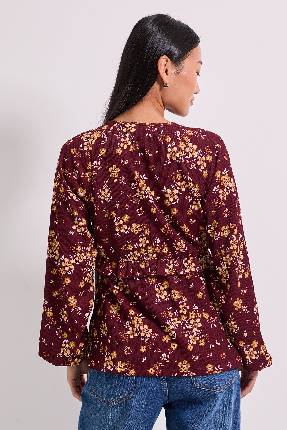 Dorothy Perkins Petite Yellow Floral Empire Seam Frill Detail Printed Jersey Top Yellow image 3