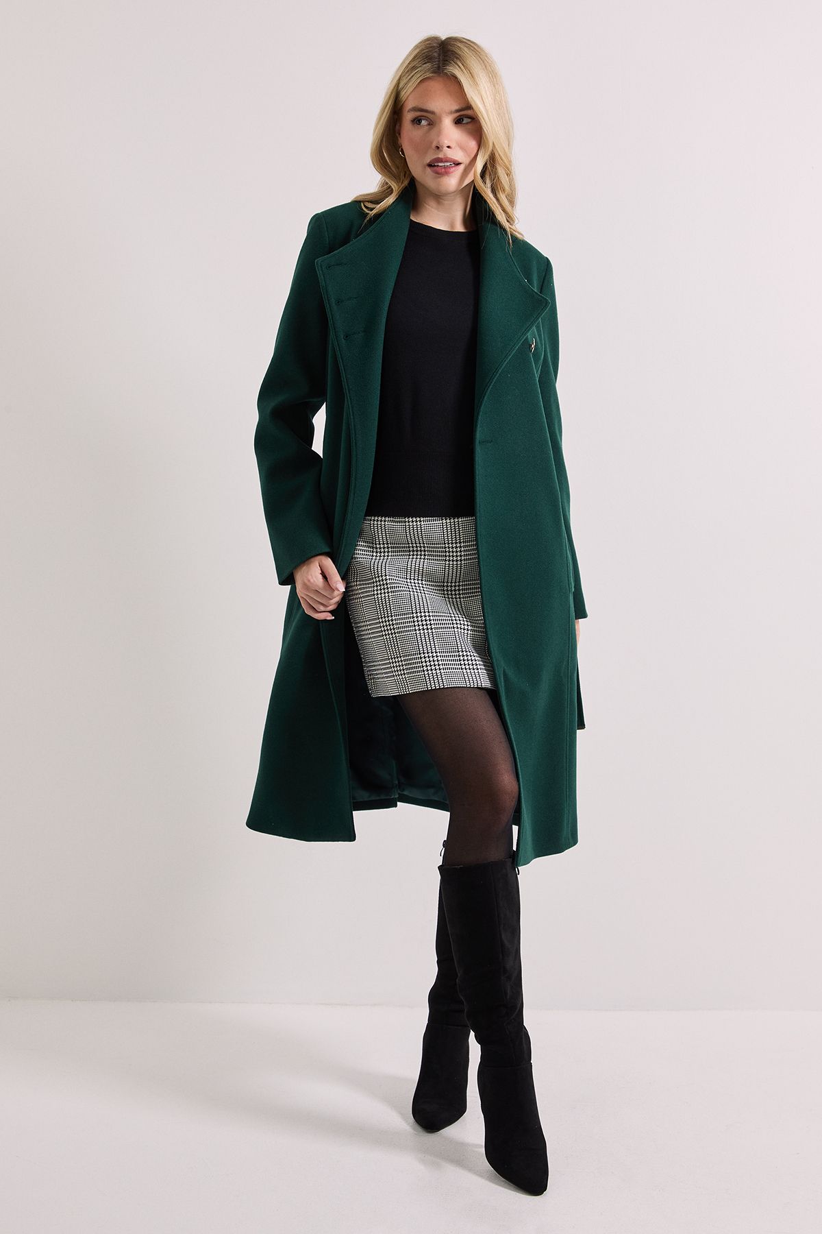Dorothy Perkins Funnel Neck Belted Coat Green image 2