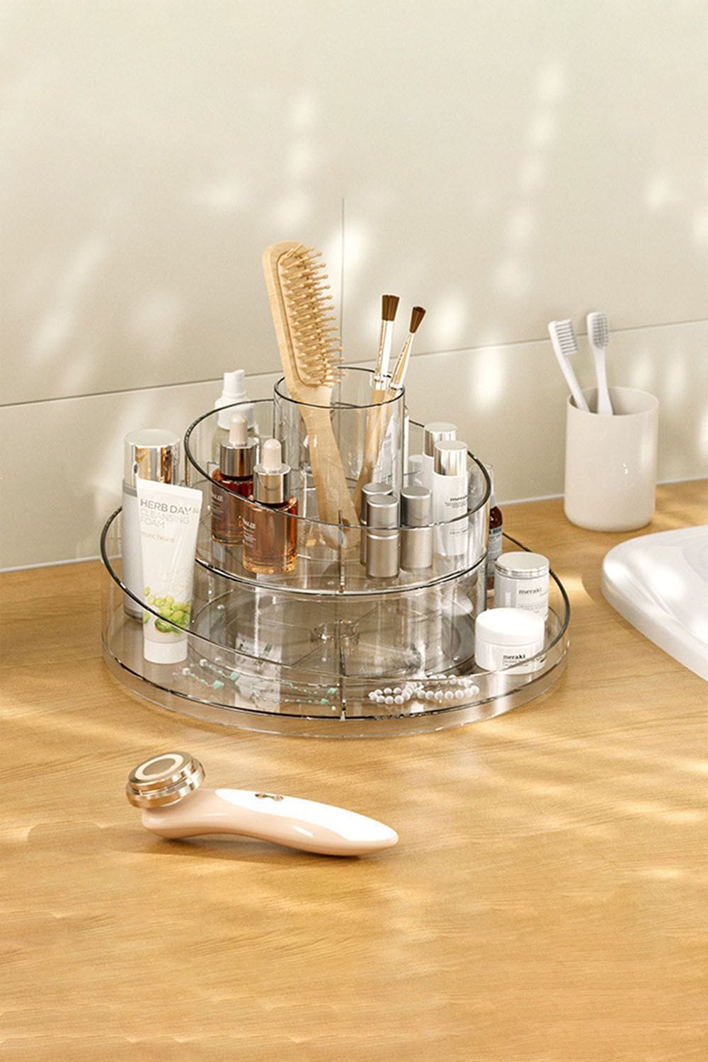 Living and Home Rotating Round Multifunctional Storage Skincare Shelf Desktop Organizer image 3