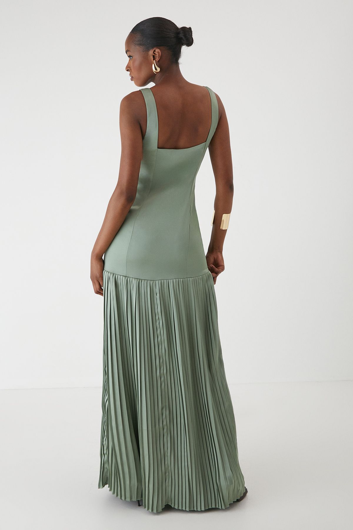 MissPap Premium Satin Square Pleated Skirt Bridesmaid Dress Sage image 3