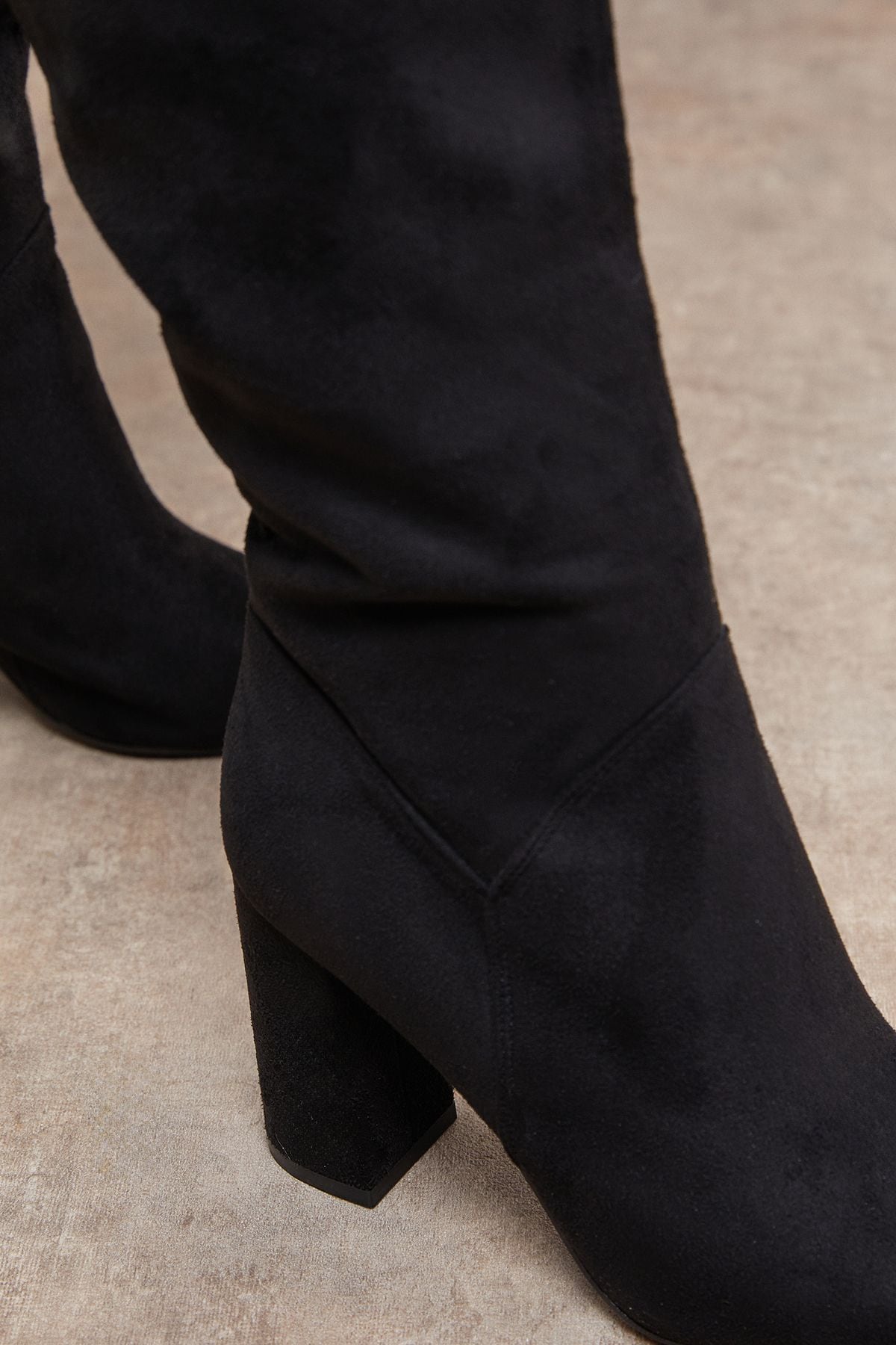 Oasis Wide Fit Jemima Faux Suede High Block Heel Pointed Knee Boots Natural Black image 4