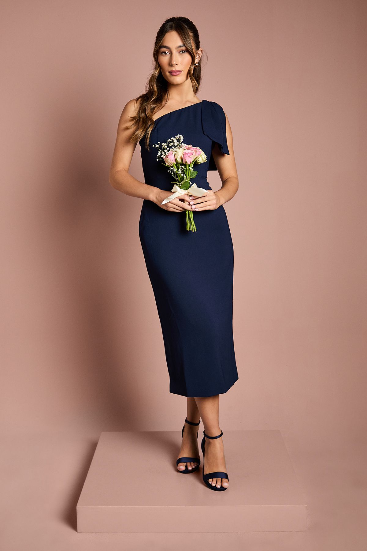 Coast Bow One Shoulder Midi Bridesmaid Dress Navy image 1
