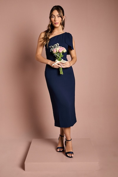 Coast Bow One Shoulder Midi Bridesmaid Dress Navy