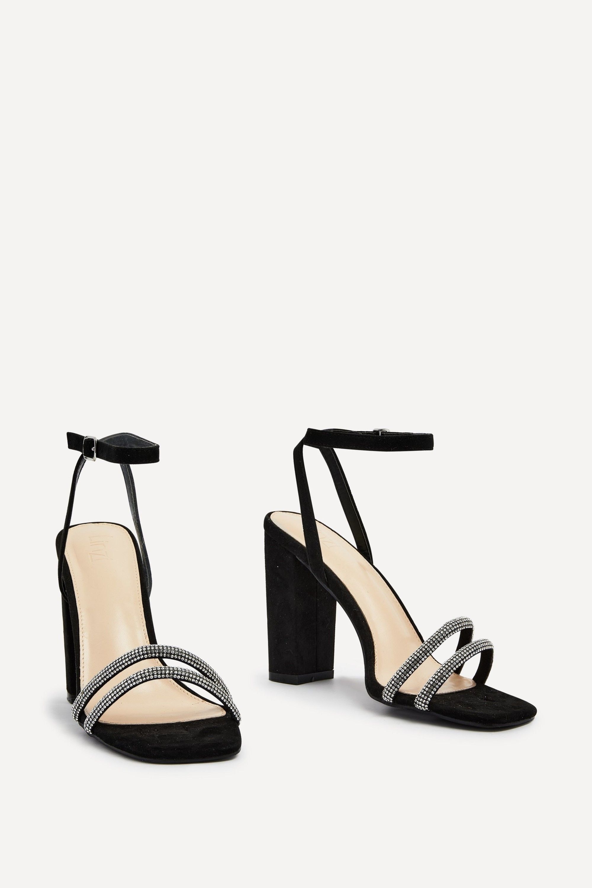 Linzi Imera Black Faux Suede Double Diamante Strap Block Heeled Sandal image 3