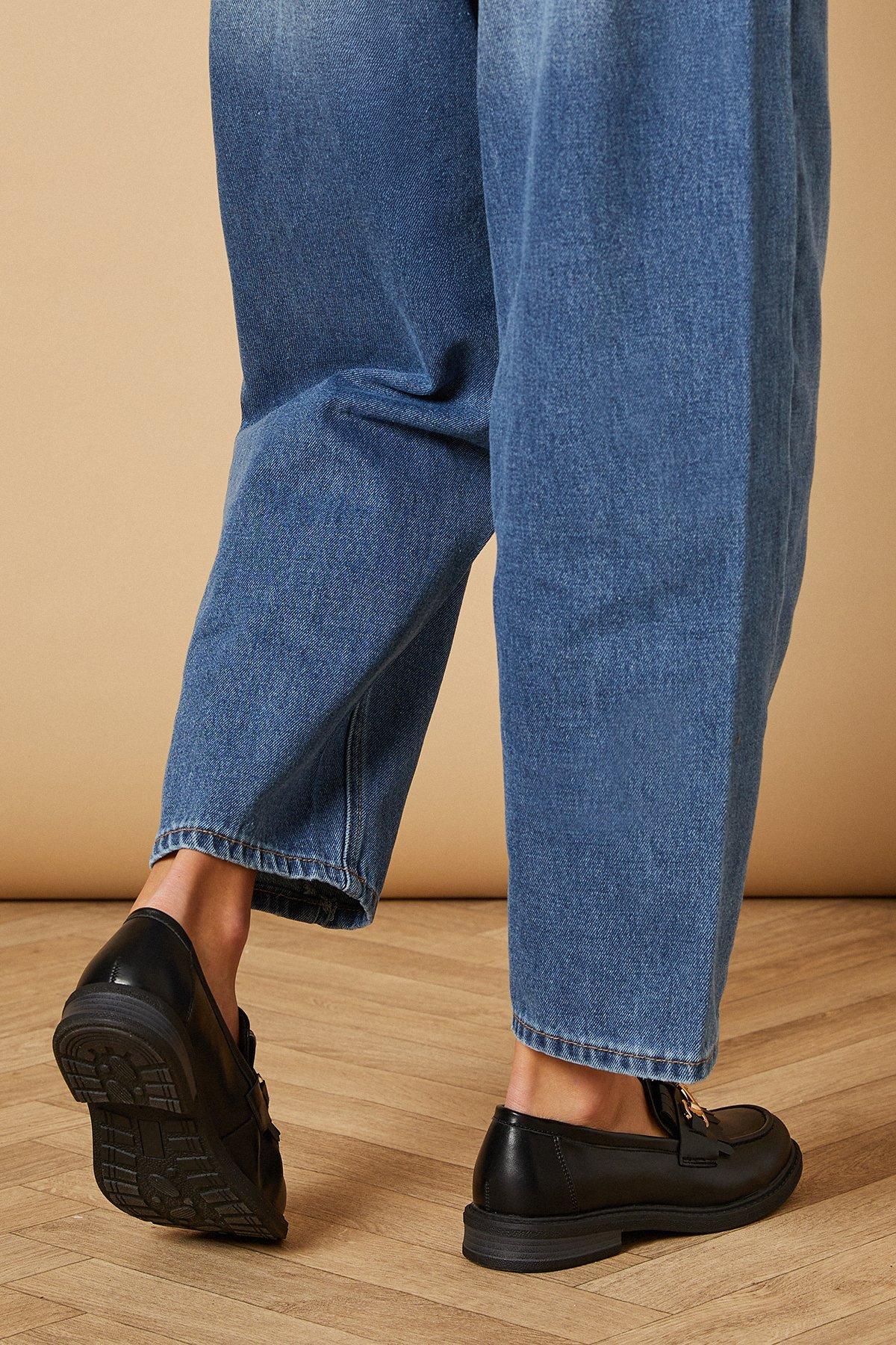 Oasis Zuleika Faux Leather Fringe Detail Metal Snaffle Chunky Loafers Black image 4