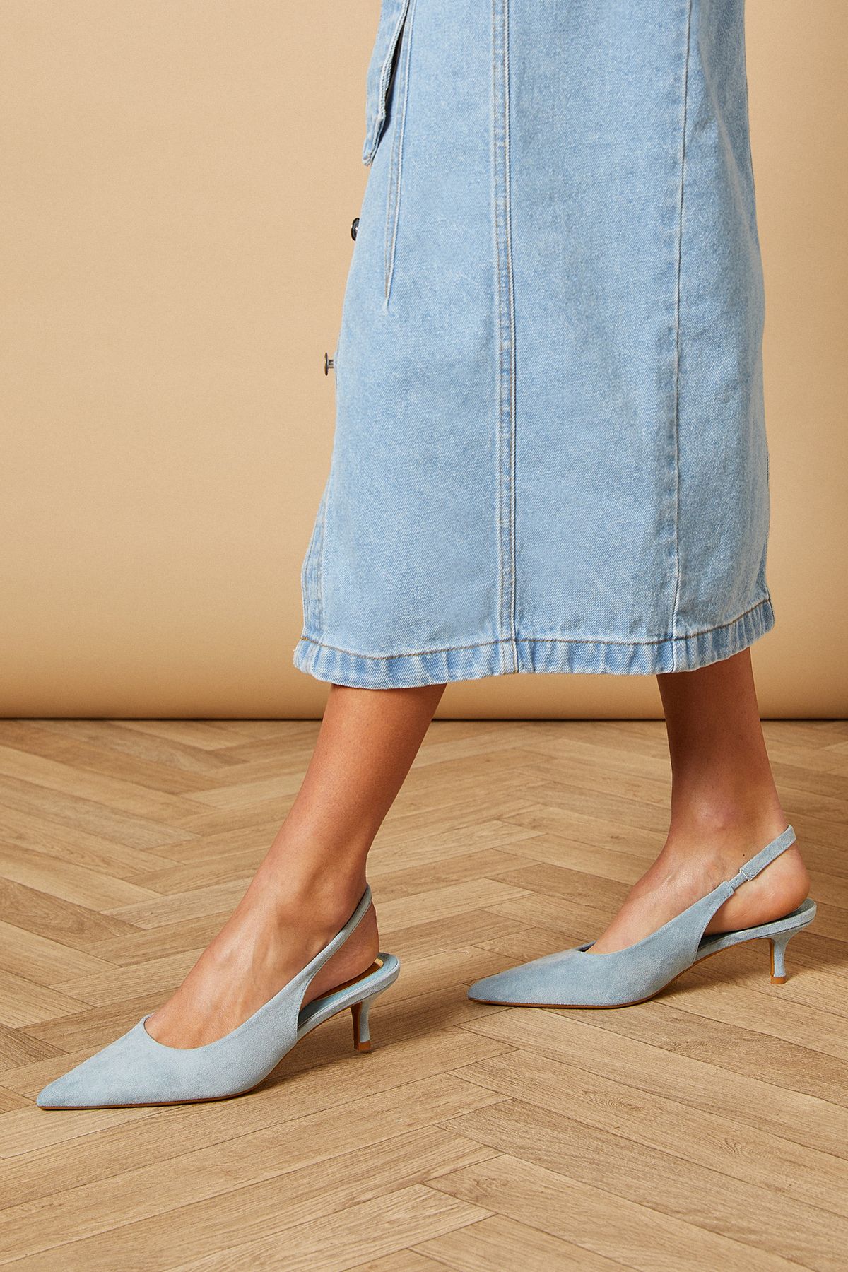 Oasis Adair Faux Suede Slingback Kitten Heel Court Shoes Blue image 1