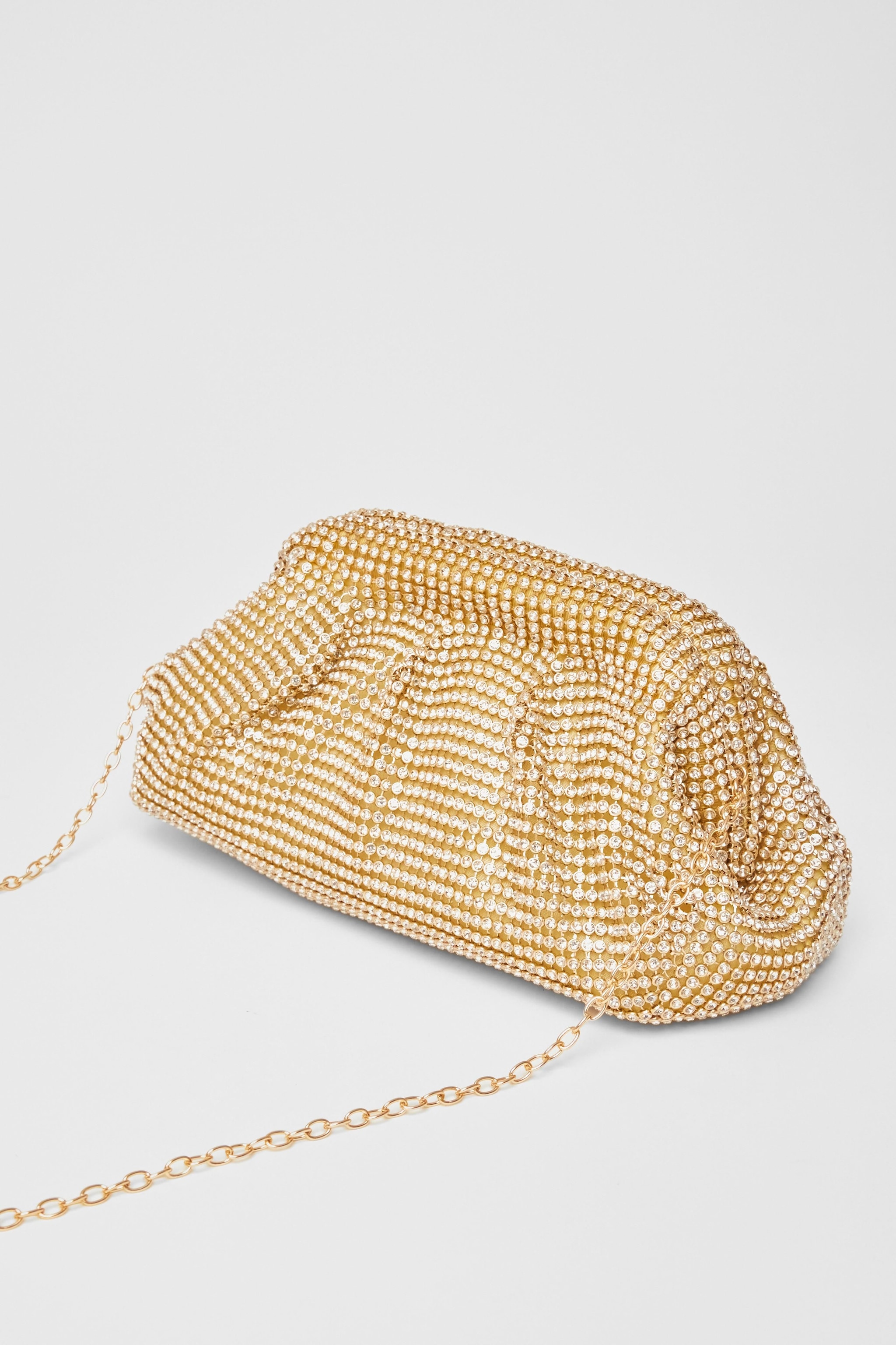 Quiz Gold Diamante Gathered Pouch Bag image 4