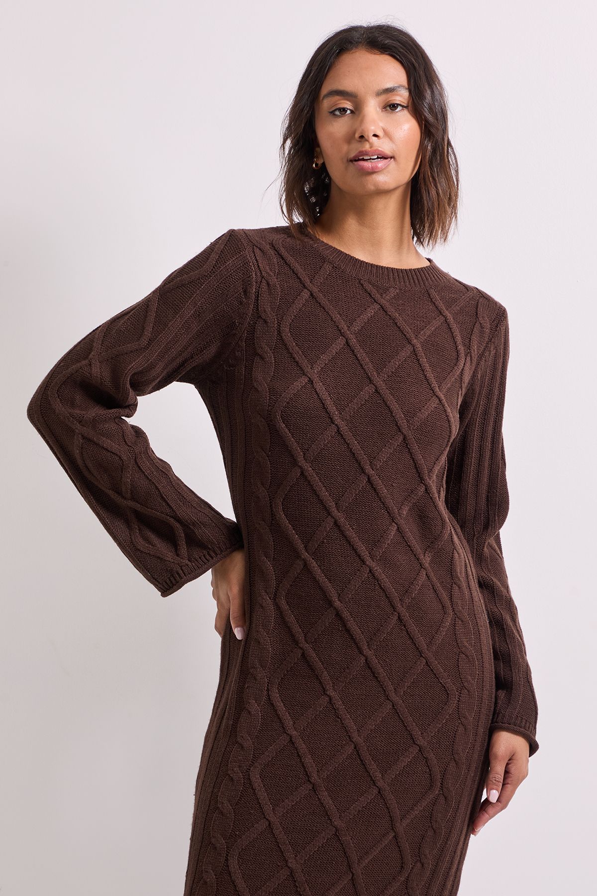 Dorothy Perkins Cable Detail Midi Dress Chocolate image 4