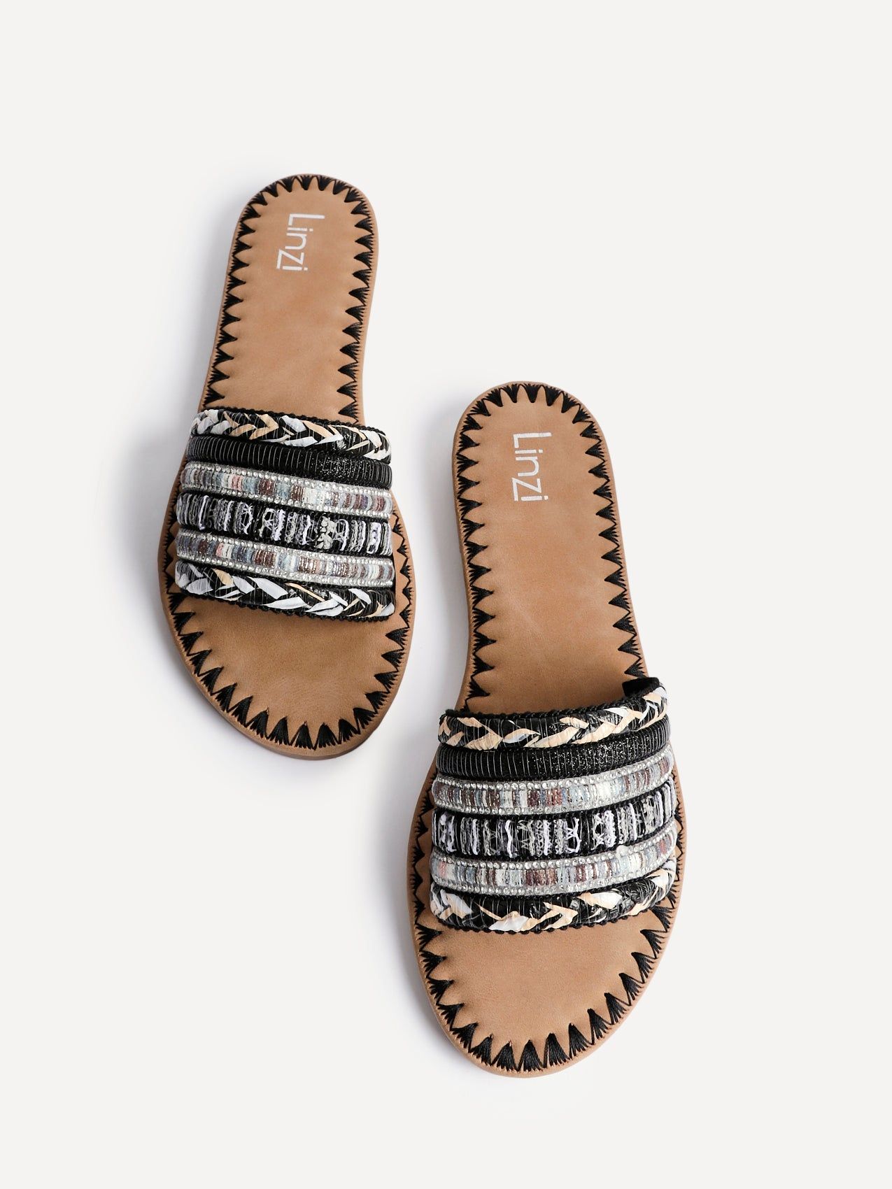 Linzi Carel Black Woven Embellished Flat Sandals image 4