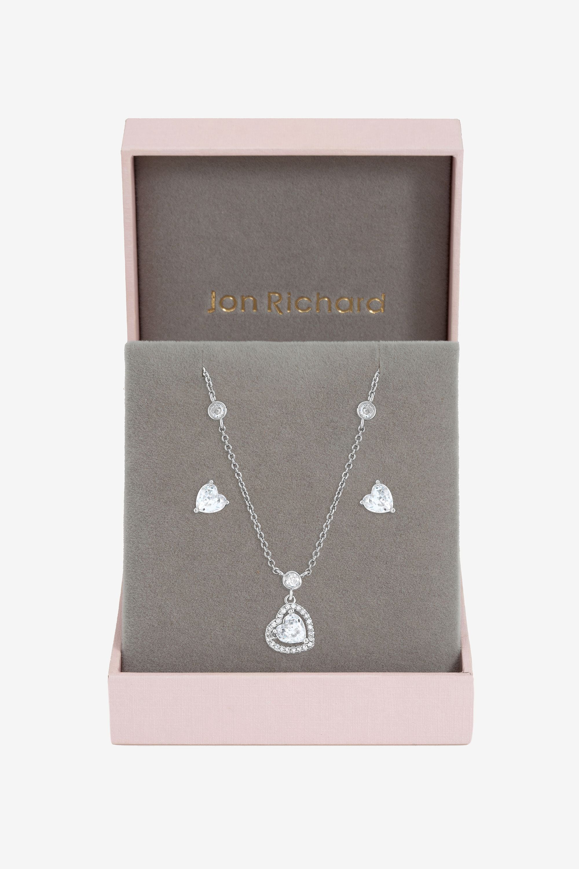 Jon Richard Rhodium Plated and Cubic Zirconia Heart Drop Set - Gift Box image 1