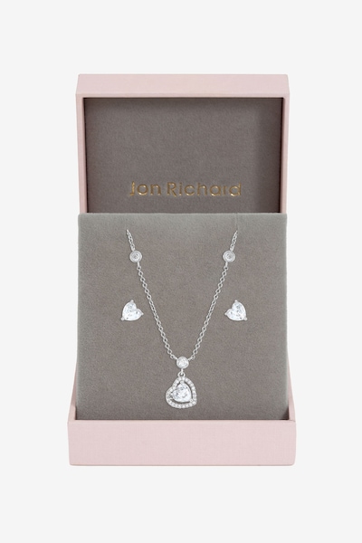 Jon Richard Rhodium Plated and Cubic Zirconia Heart Drop Set - Gift Box