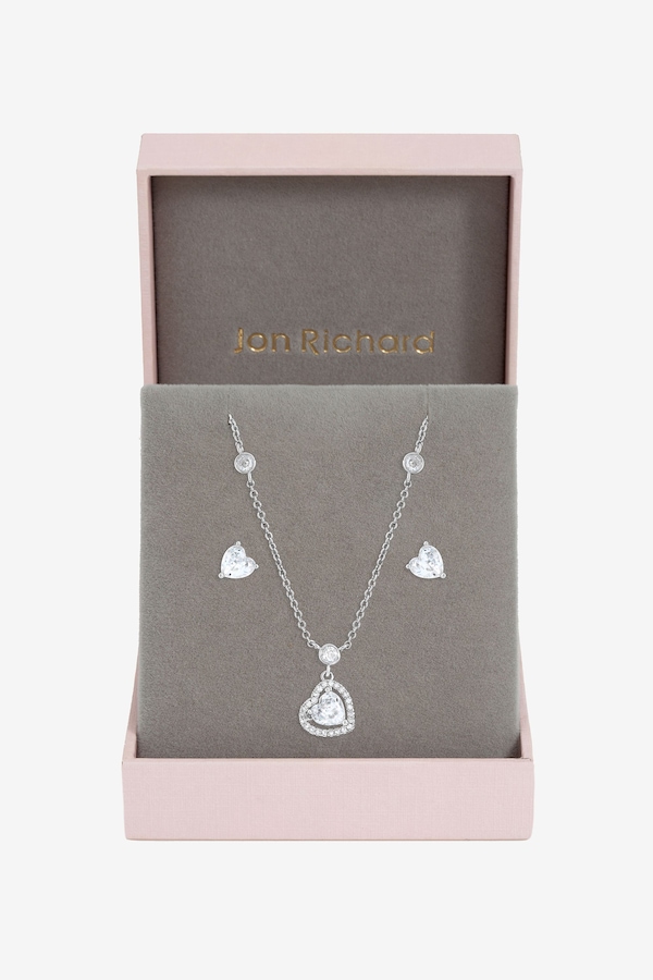 Jon Richard Rhodium Plated and Cubic Zirconia Heart Drop Set - Gift Box