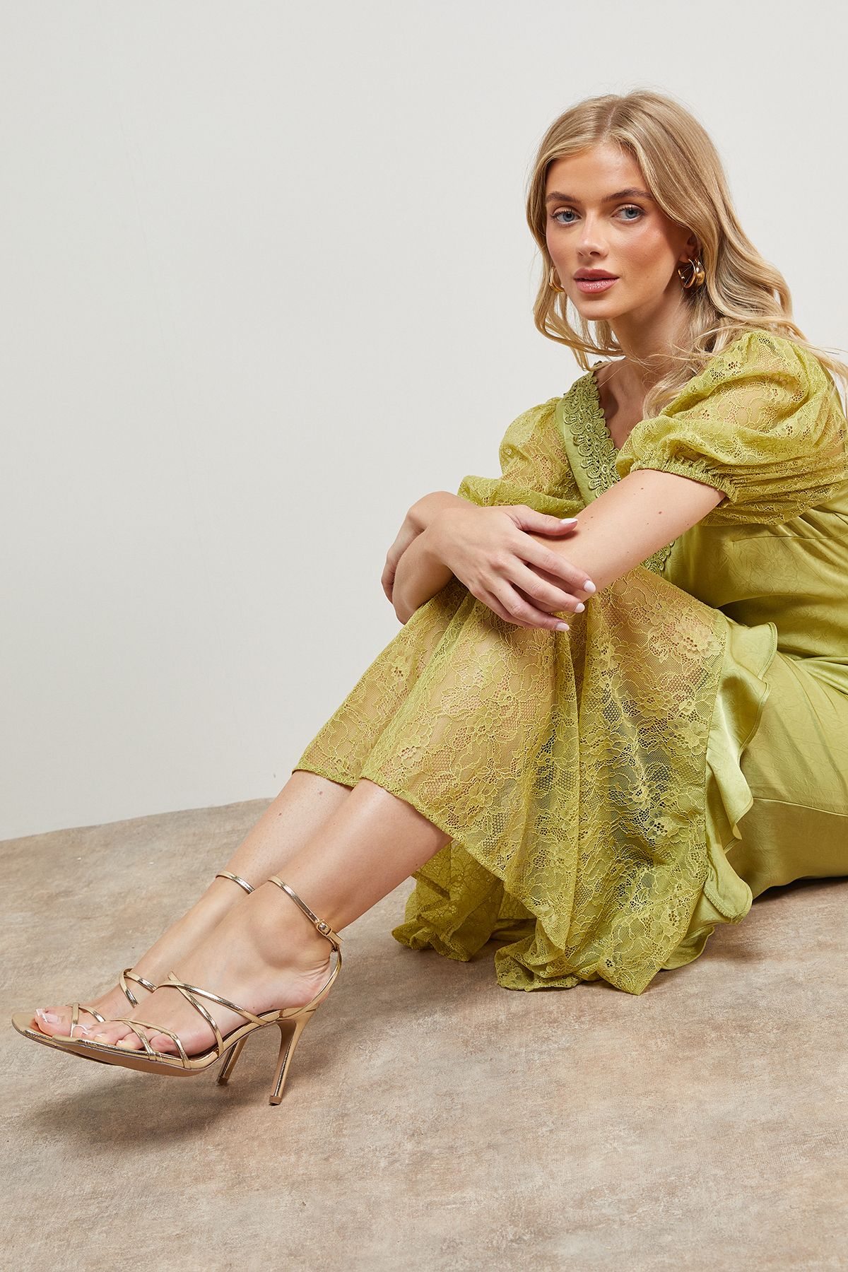 Oasis Dyani Faux Leather Multi Strap High Stiletto Heel Sandals Gold image 2