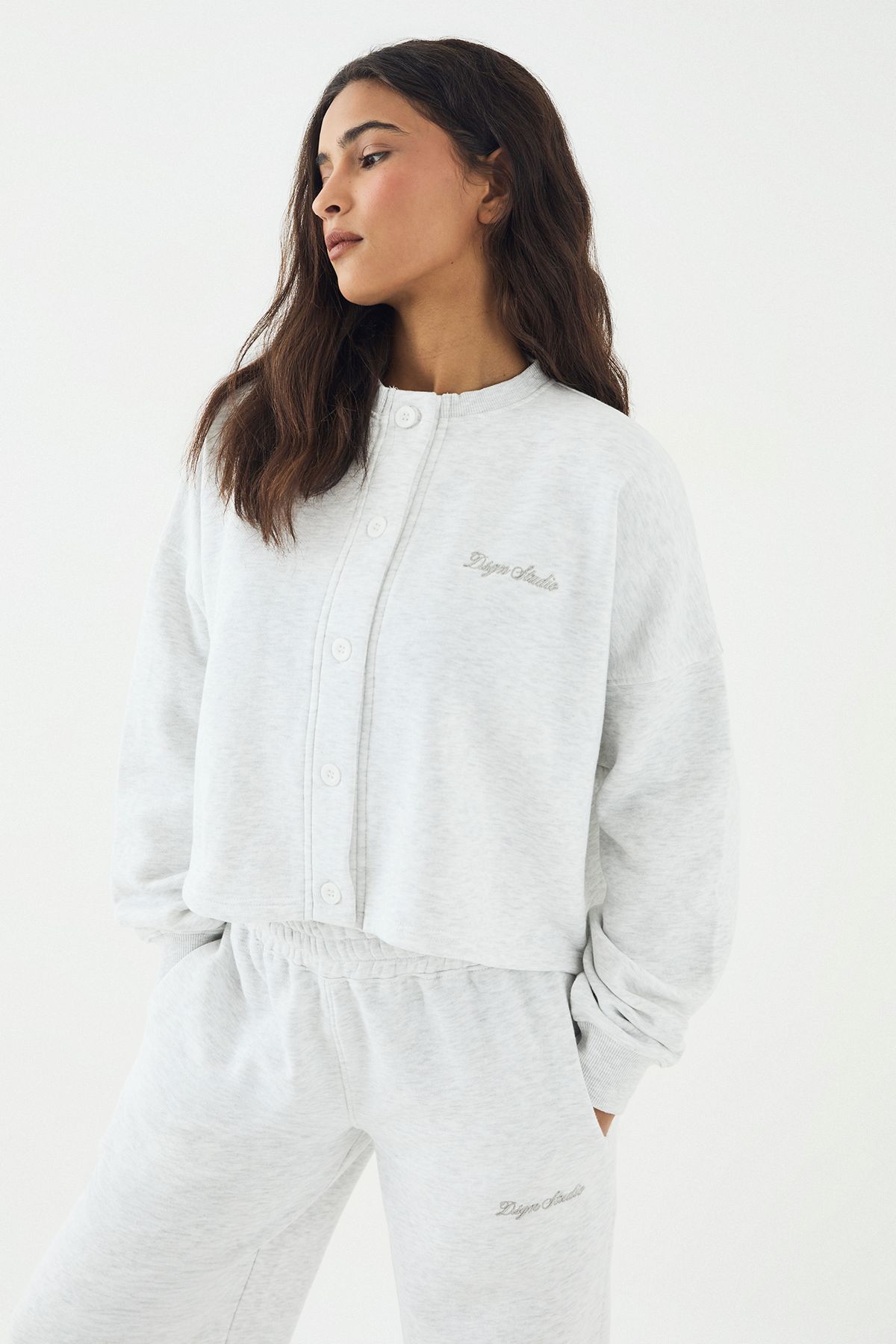 DSGN Studio DSGN Studio Button Through Cardigan Sweatshirt Ash Grey image 1