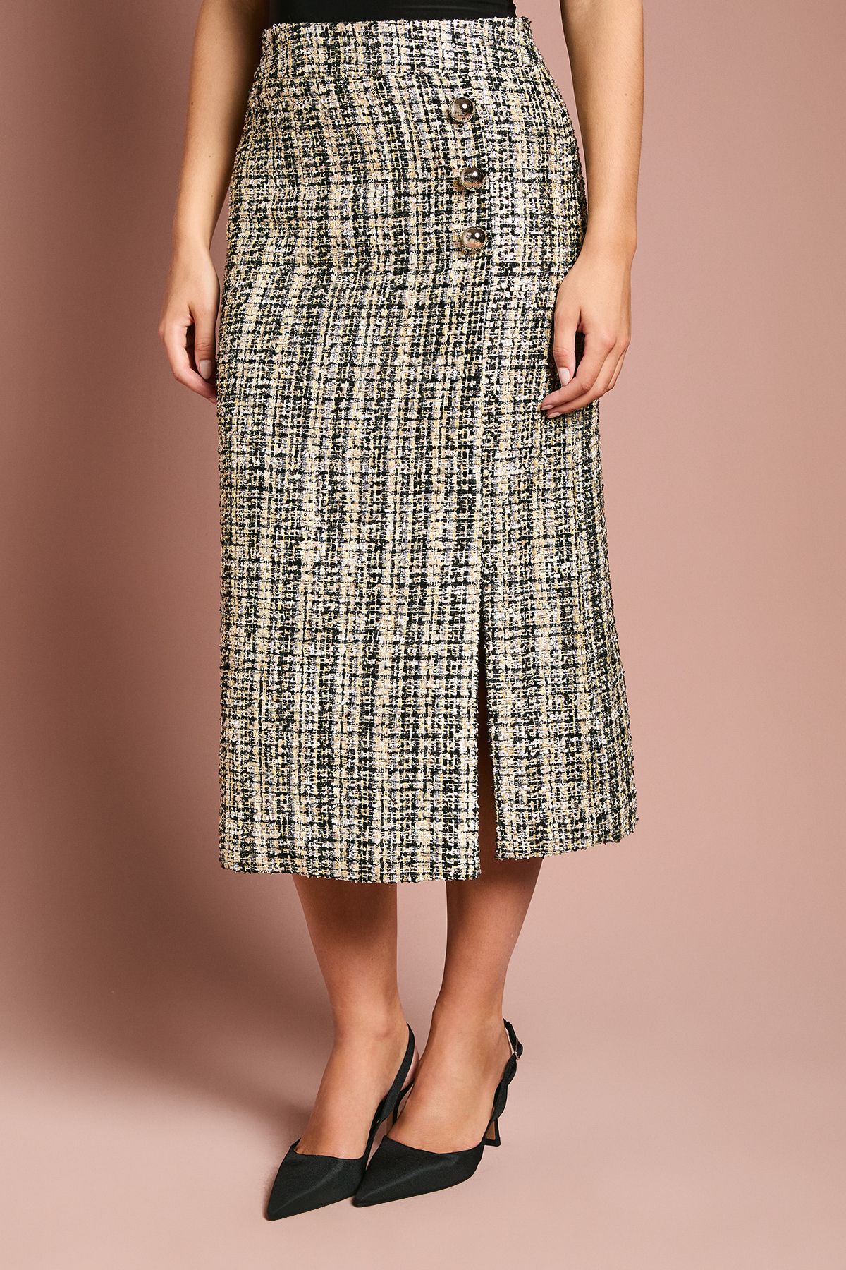 Coast Sequin Tweed Midi Skirt Mono image 2