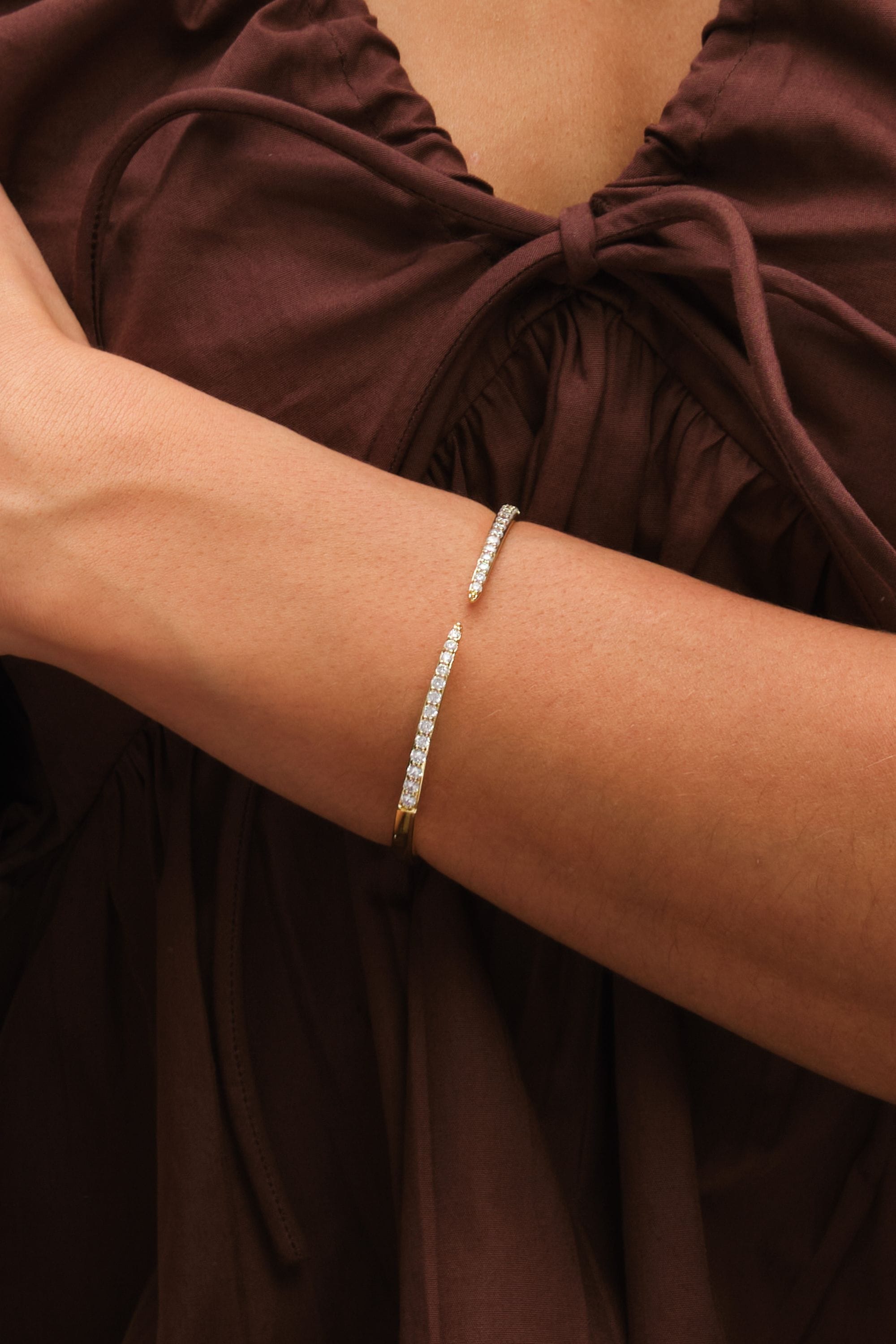 Inicio 14K Gold Plated and Crystal Open Bangle - Gift Pouch image 2