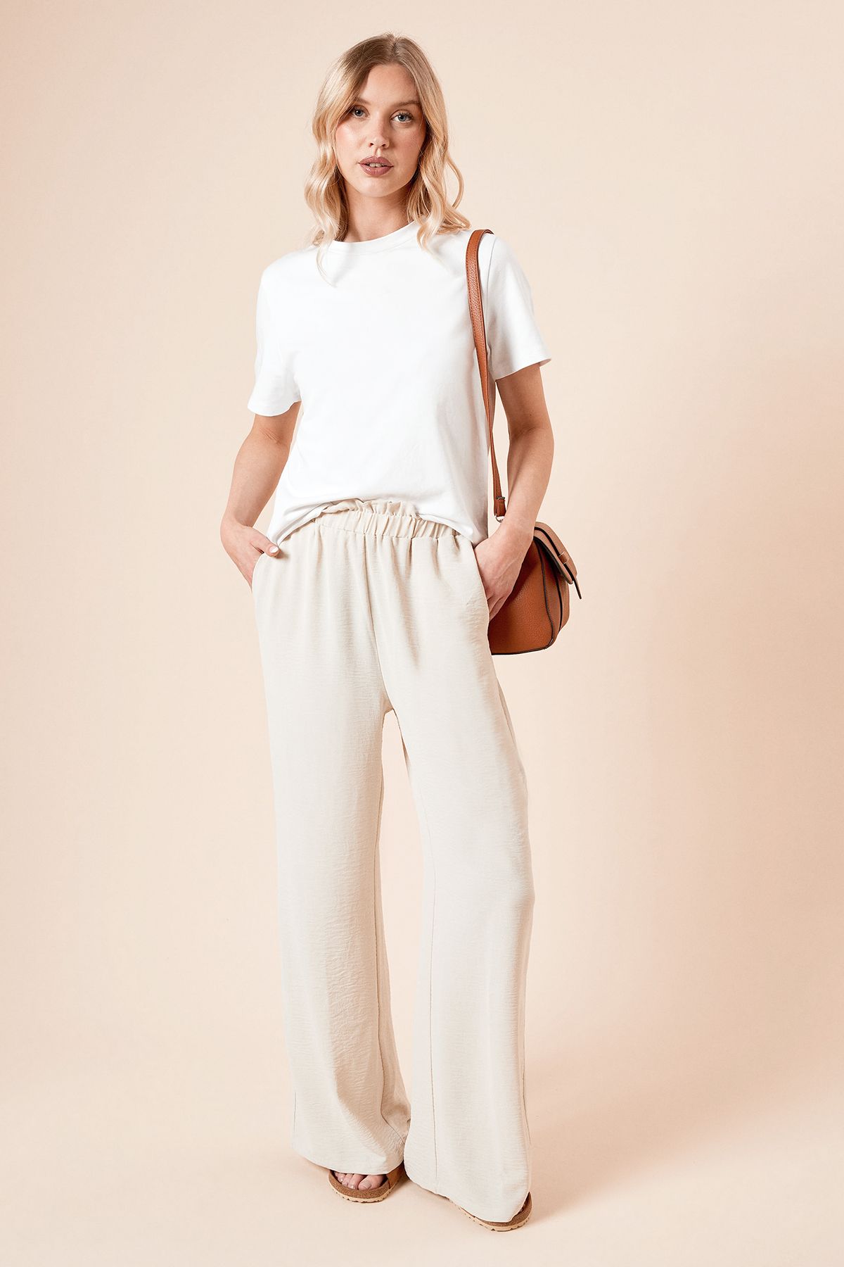 Dorothy Perkins Paperbag Waist Wide Leg Trouser Stone image 2