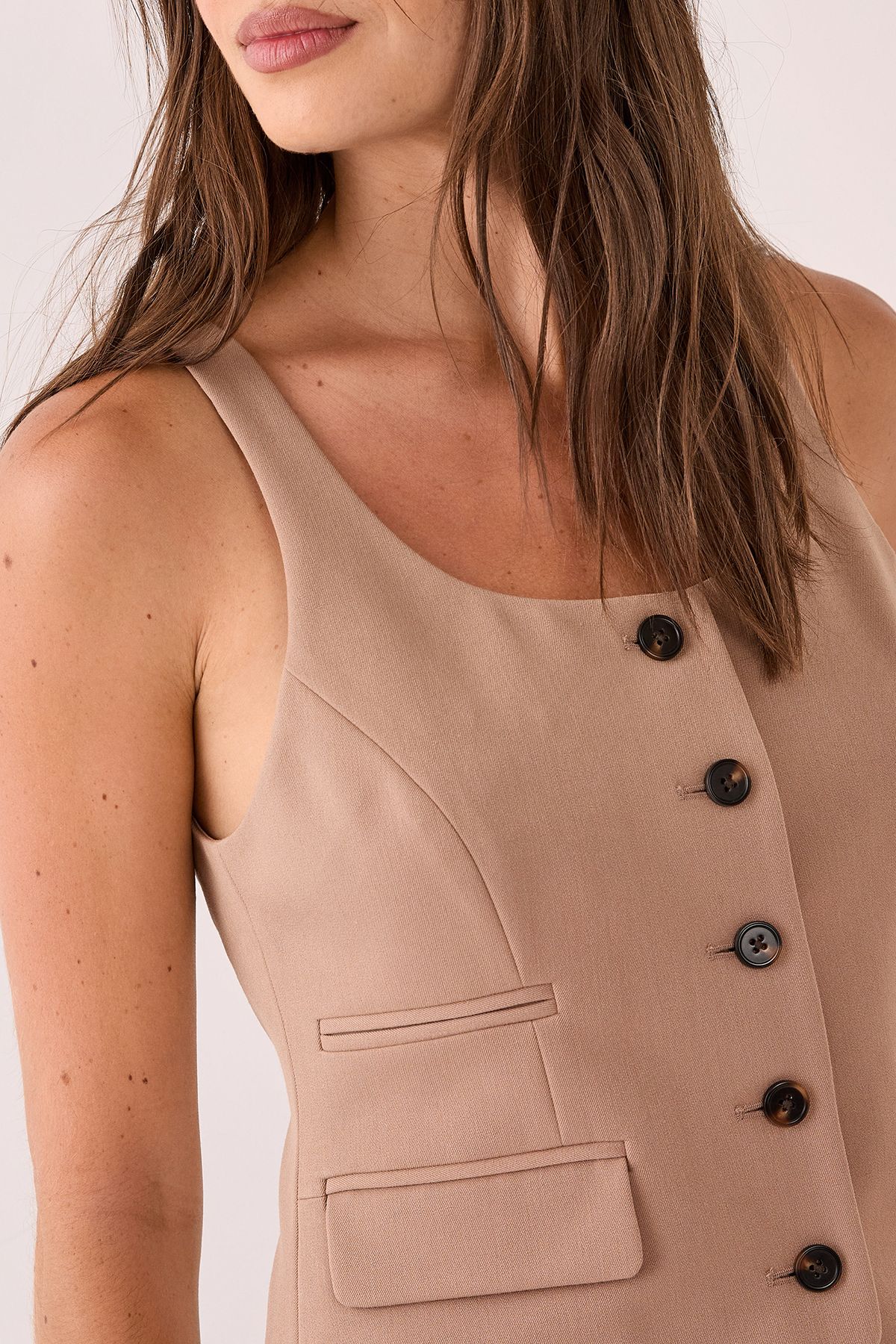 NastyGal Tailored Scoop Neck Button Through Waistcoat Taupe image 5