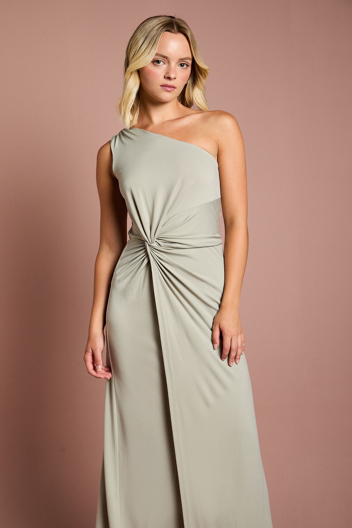 Coast Teen Coast Jersey One Shoulder Twist Detail Bridesmaid Dress Sage image 2