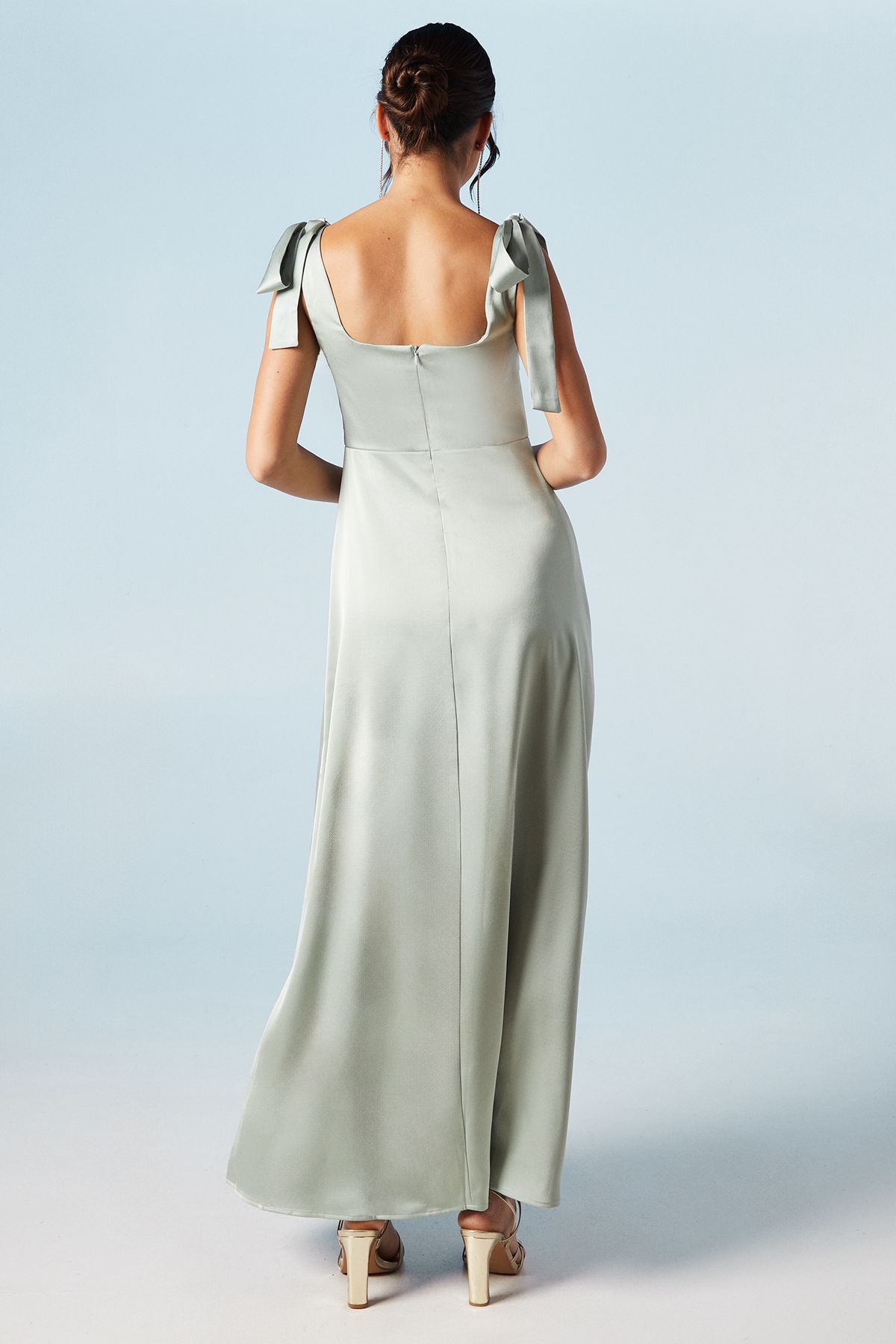 Oasis Satin Tie Shoulder Midi Bridesmaid Dress Sage image 3