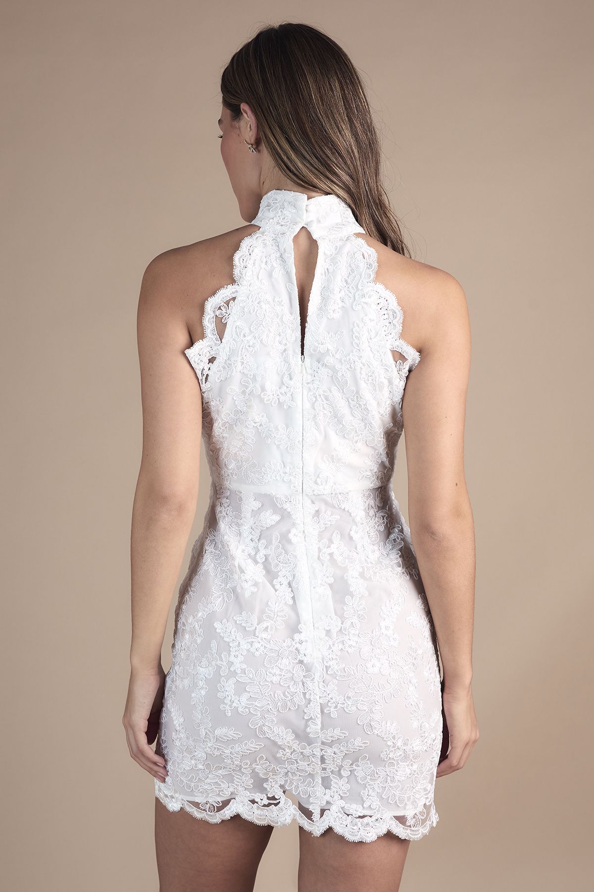 Coast High Neck Embroidered Mesh Mini Wedding Dress Ivory image 3