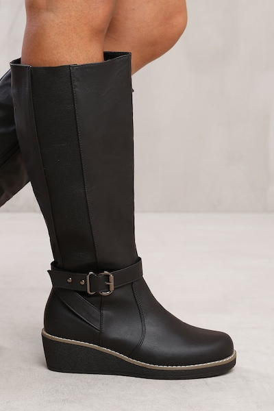 Where's That From 'Jacinta' Wedge Heel Knee High Boots With Elastic Panel