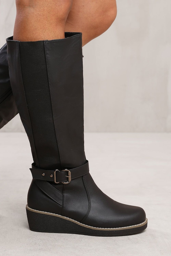 Where's That From 'Jacinta' Wedge Heel Knee High Boots With Elastic Panel