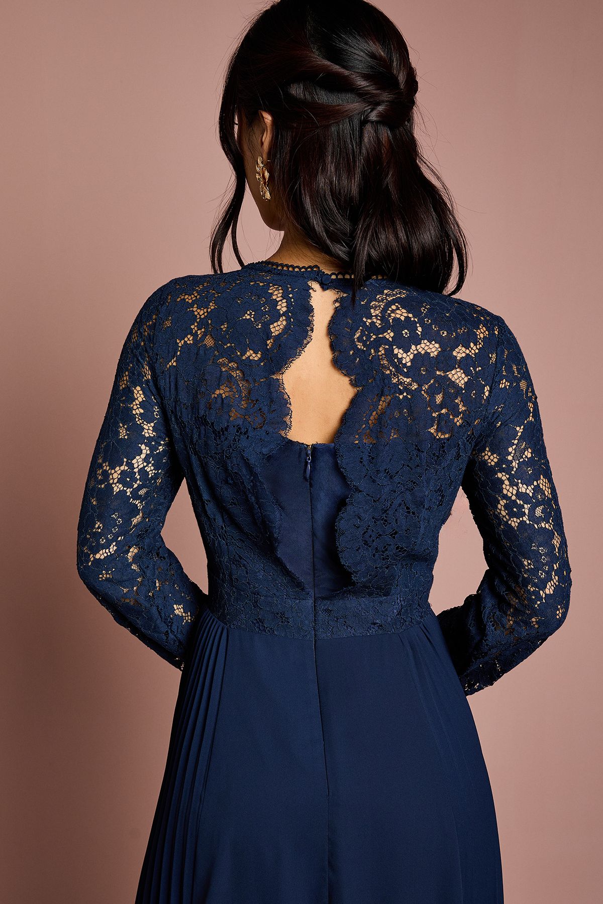 Coast Lace Sleeve Pleat Detail Bridesmaid Dress Navy image 4