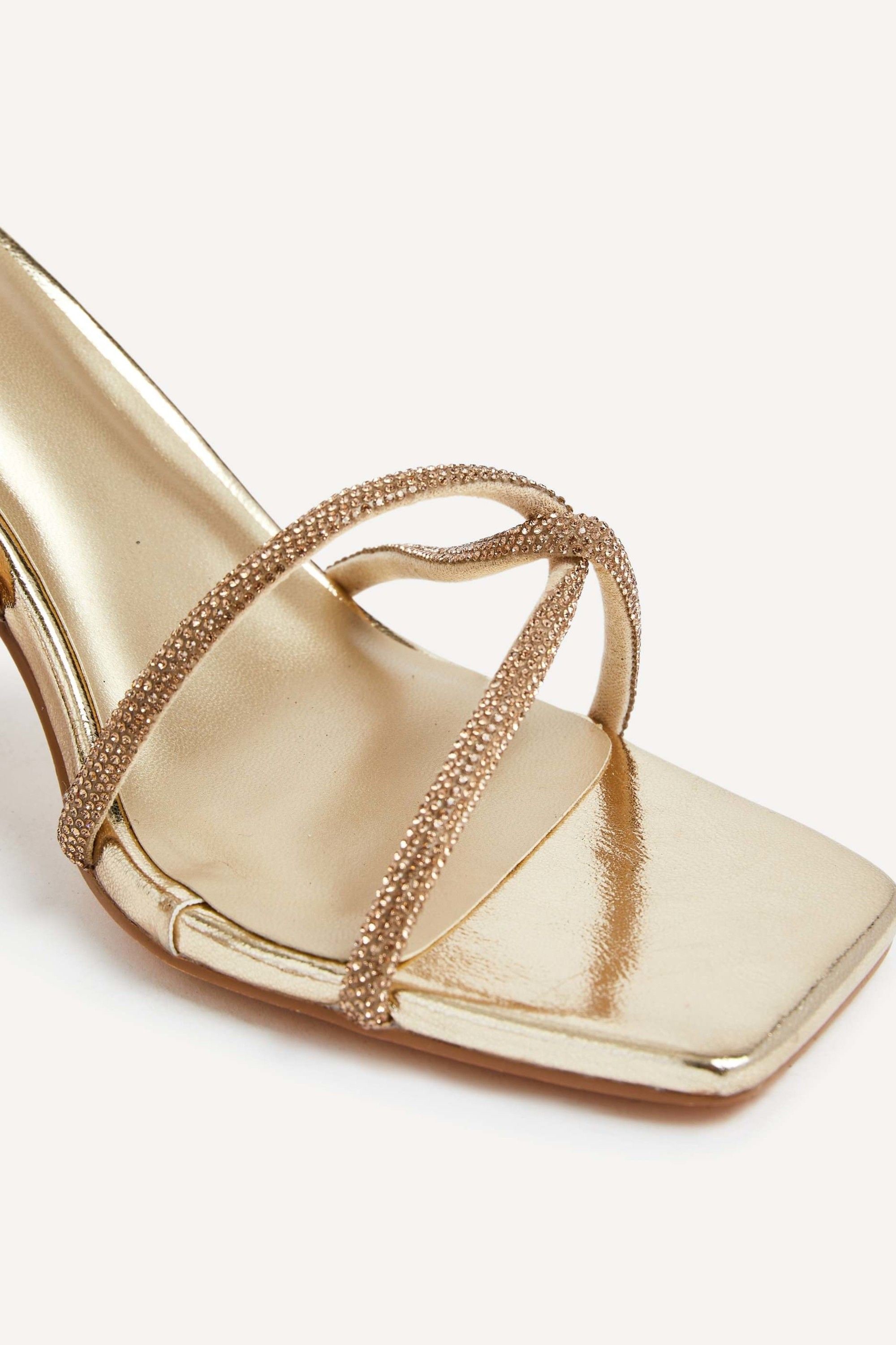 Linzi Entice Gold Faux Leather Diamante Embellishes Strappy Heel image 5