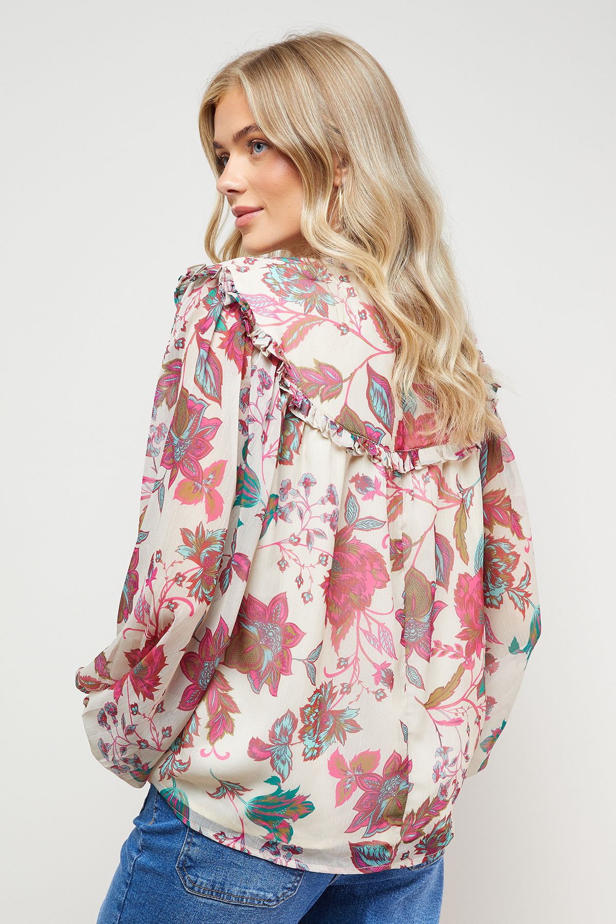 Oasis Printed Trim Detail Chiffon Blouse Floral image 5