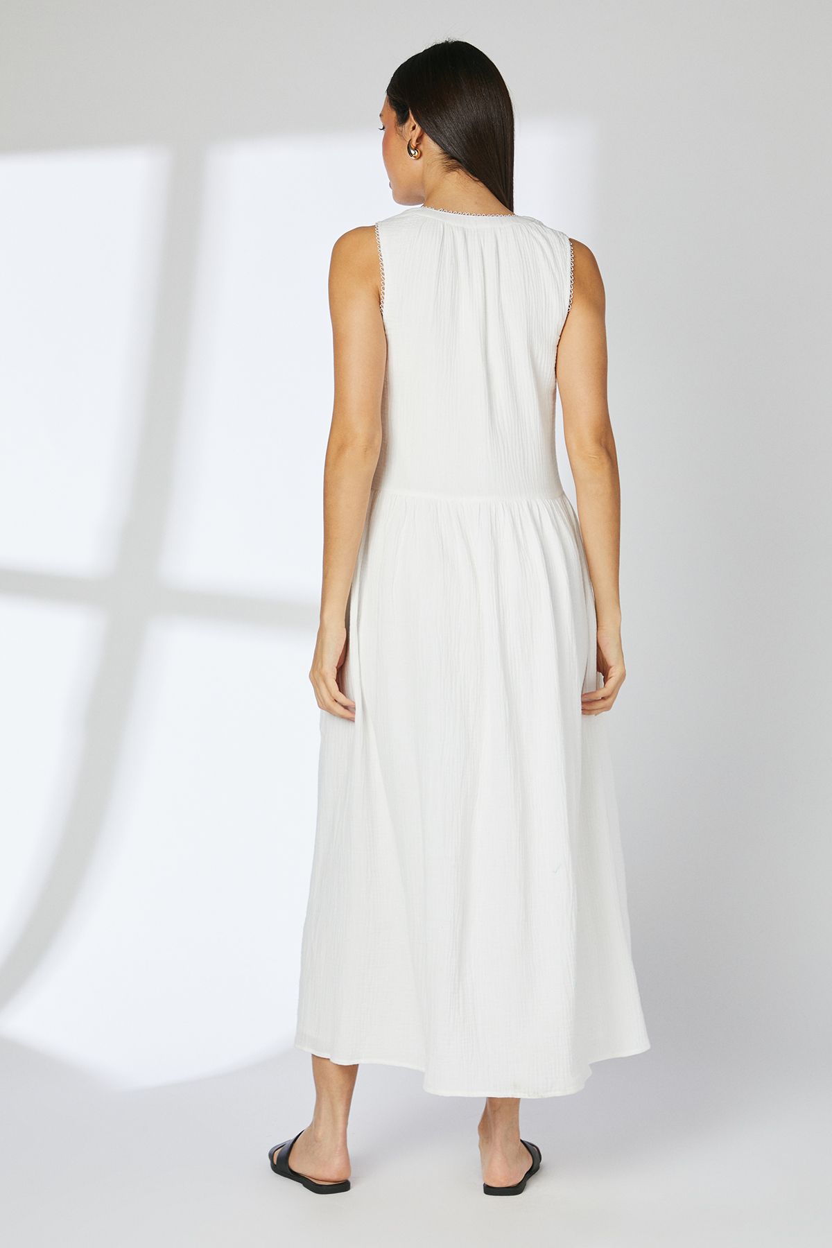 Principles Dropped Waist Gauze Midaxi Dress White image 4