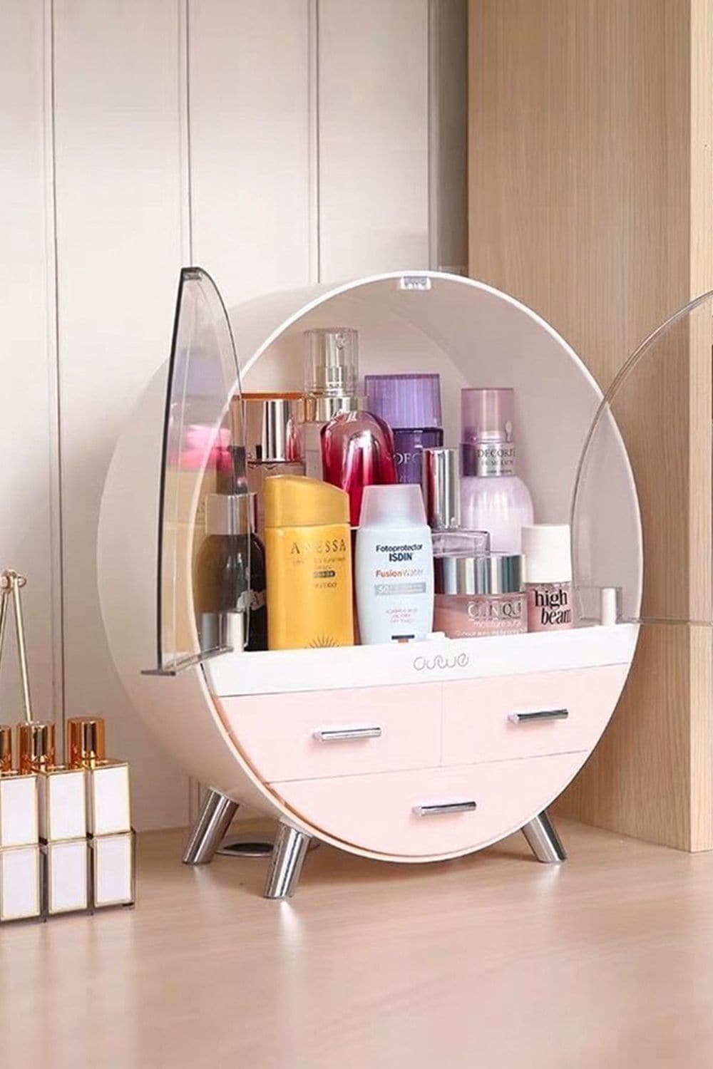 Living and Home Dustproof Round Cosmetic Storage Box Desktop Organzier image 5